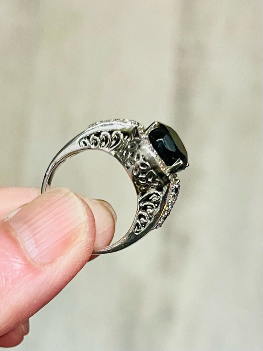 Vintage Sterling Silver Black Onyx Cocktail Ring DP 925 Size 7.25 - Picture 13 of 15
